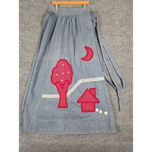 Vintage Chessa Davis Denim Cottagecore Applique Maxi Skirt Women's Large Blue